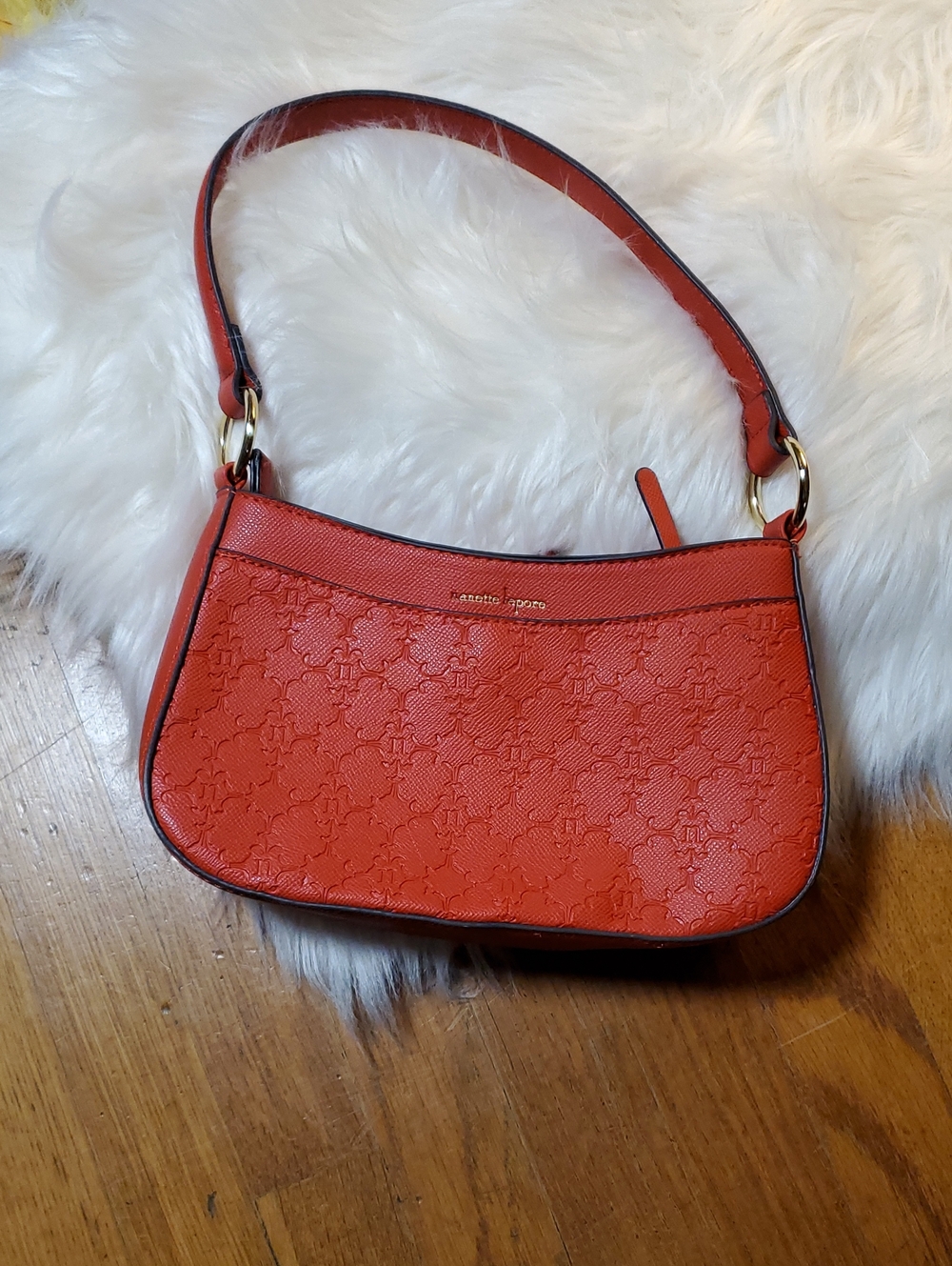 Nanette Lepore Red Barri Baguette Embossed Shoulder Bag